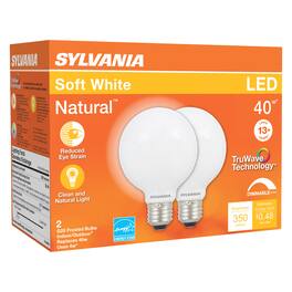 Sylvania - Natural G25 E26 (Medium) LED Bulb Soft White 40 Watt Equivalence 2 pk