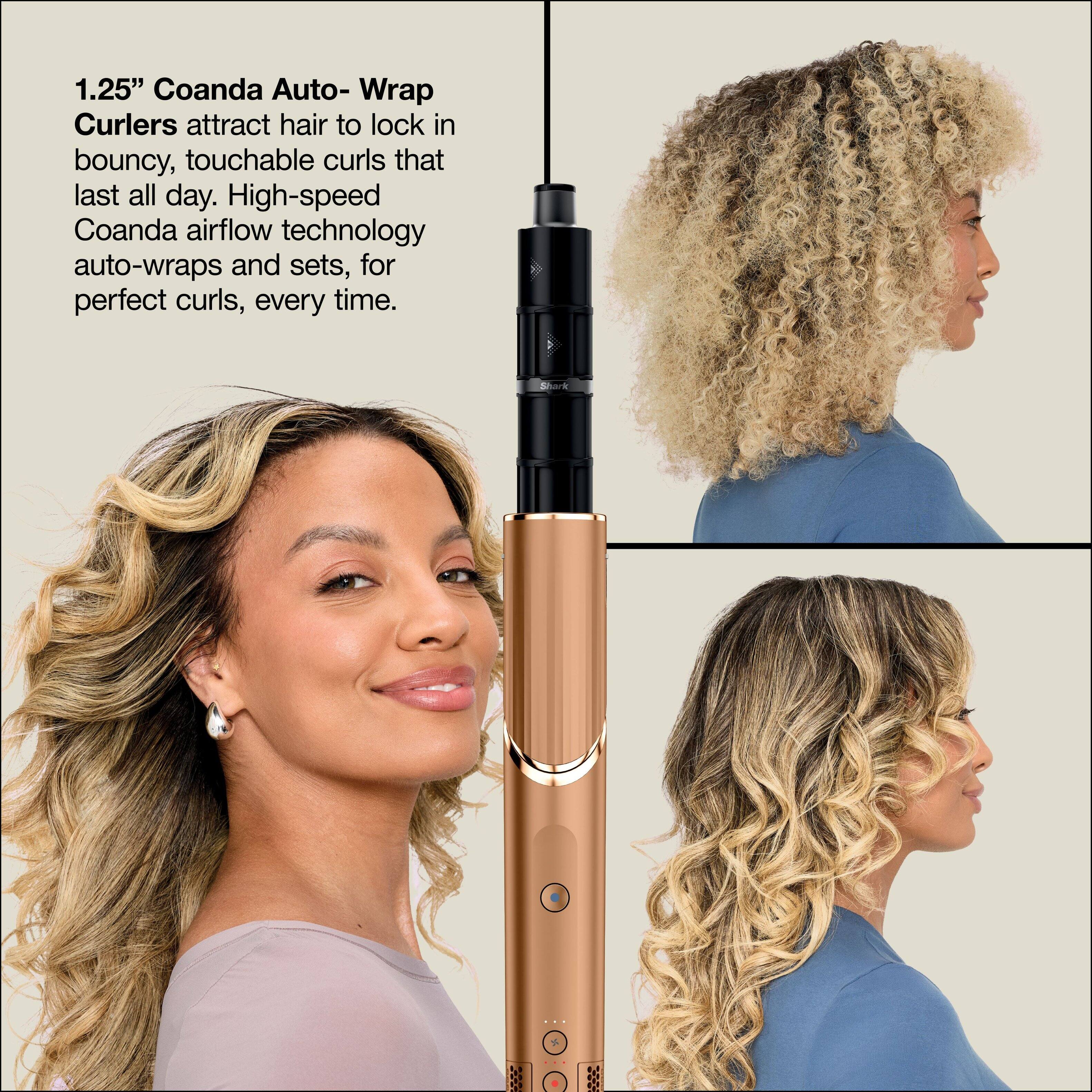 1.25" Coanda Auto-Wrap Curlers attract hair to lock in bouncy, touchable curls that last all day. High-speed Coanda airflow technology auto-wraps and sets, for perfect curls, every time.
