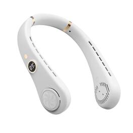 PRIMEPLUS - 1500mAh Rechargeable Wearable Neck Fan, Bladeless Hands-Free Portable Hanging Fan for Outdoor & Gift - White