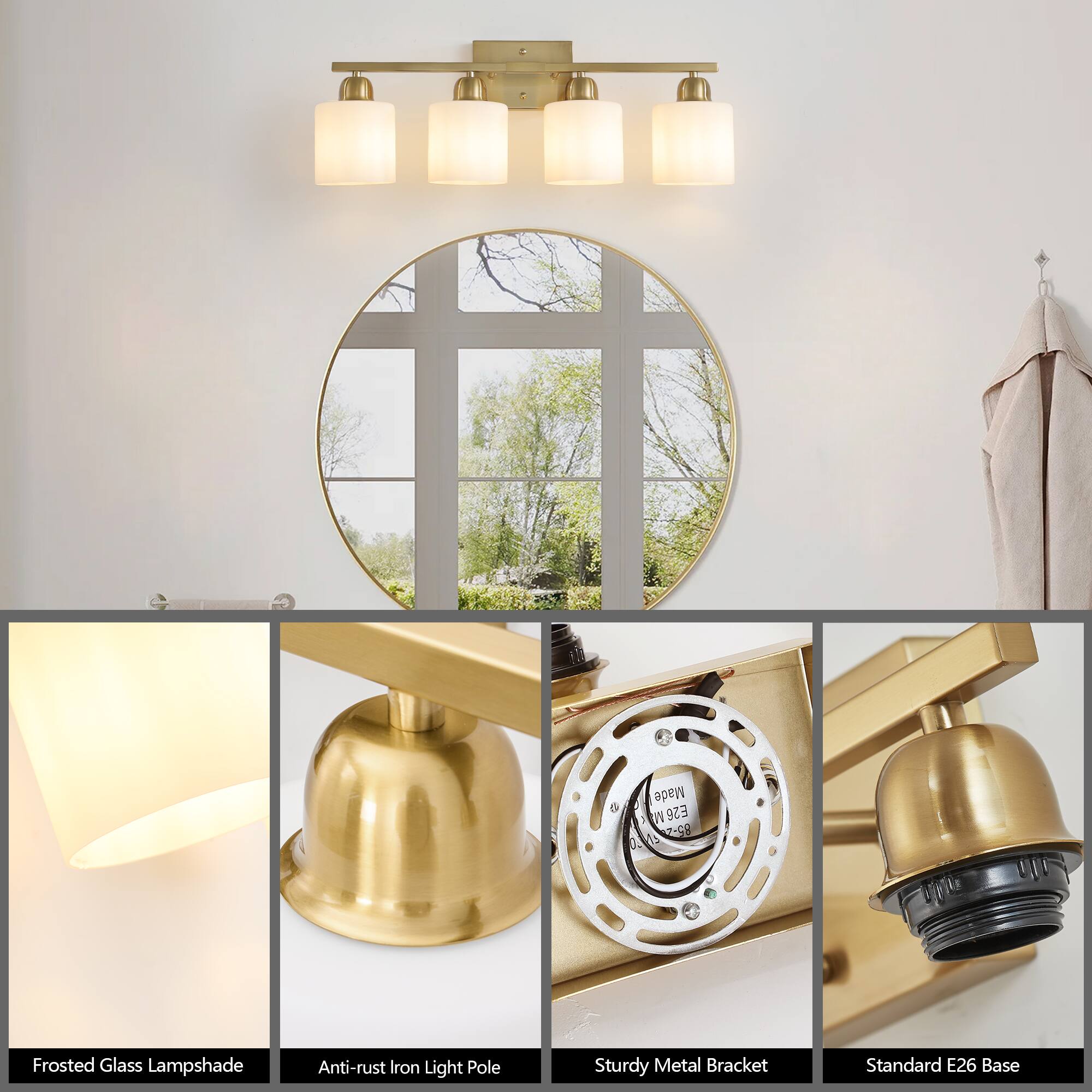 & C Made E26 2:C8 Frosted Glass Lampshade Anti-rust Iron Light Pole Sturdy Metal Bracket Standard E26 Base
