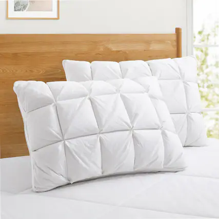Front. Puredown - Puredown 2 Pack Luxury Puffy Gusseted Down Bed Pillows with Pinch Pleat Design, King - White.