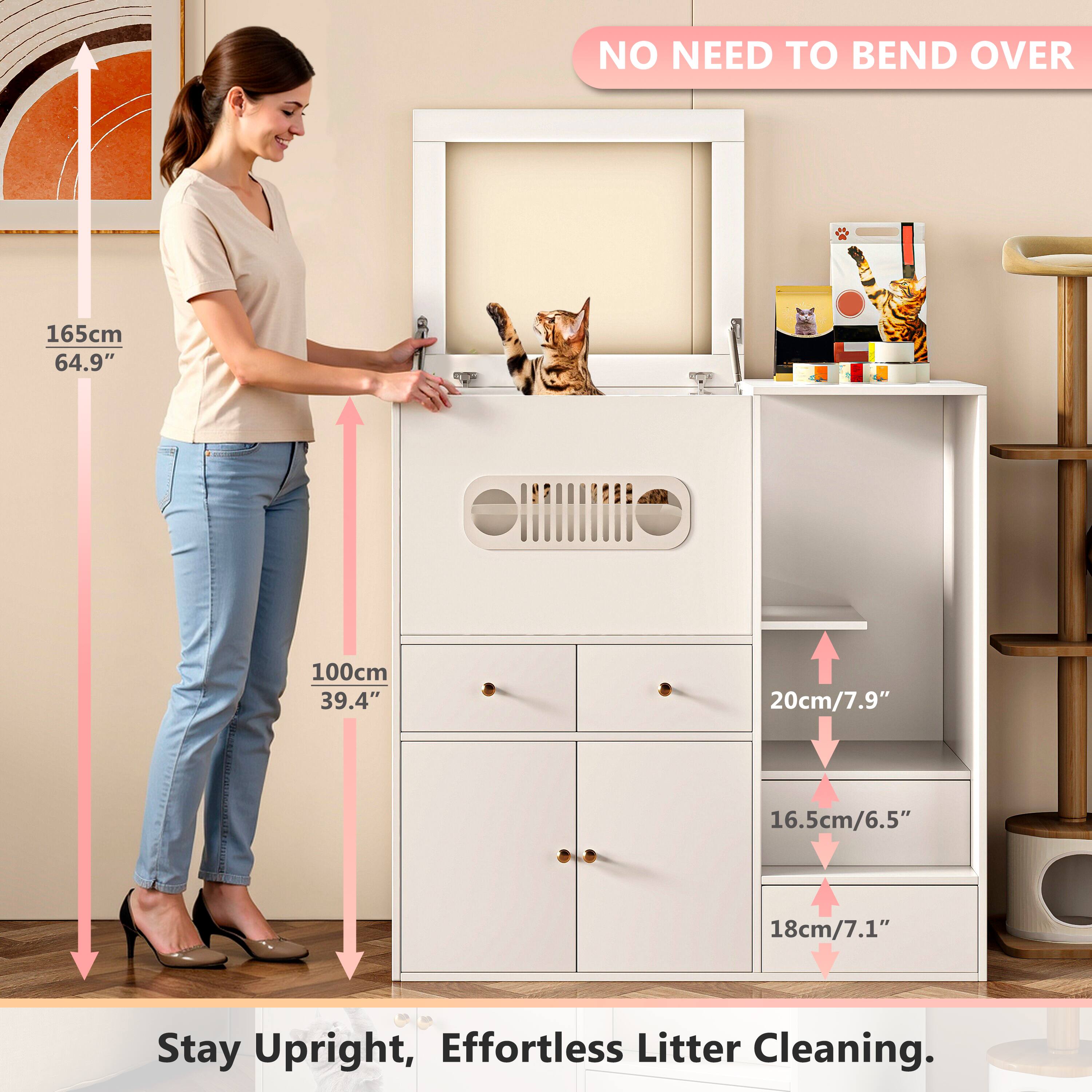NO NEED TO BEND OVER

165cm 64.9"
100cm 39.4"
20cm/7.9"
16.5cm/6.5"
18cm/7.1"

Stay Upright, Effortless Litter Cleaning.