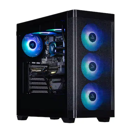 Front. Velztorm - Pilum Desktop PC (Ryzen 7 5700X, 16GB, 1TB SSD, Radeon RX 9070 XT, Win 11 Home) - Black.