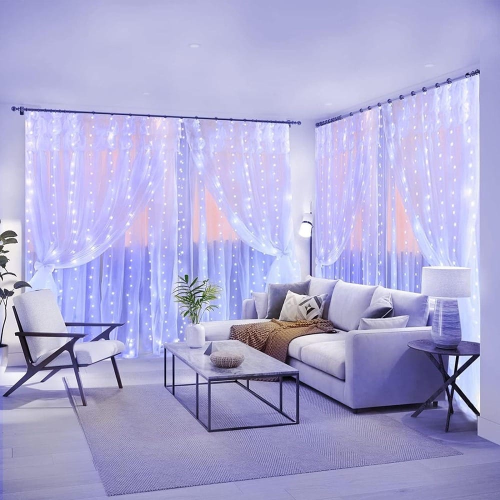PARKER SLATER - 300 LED White Curtain String Light, USB Plug, 8 Modes, for Party or Bedroom
