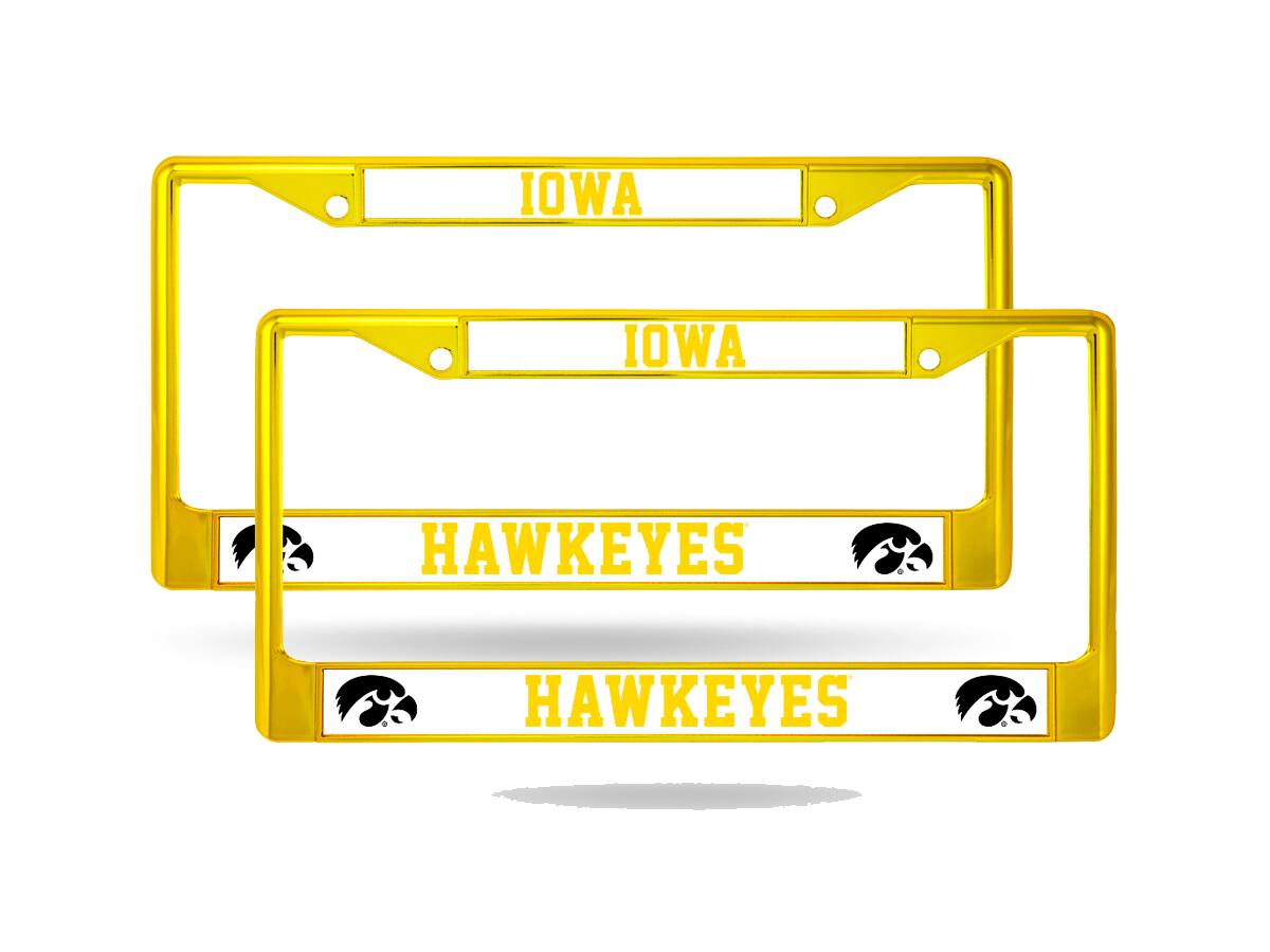 Rico Industries - Iowa Hawkeyes Yellow Painted Chrome Metal License Plate Frame - Set of 2 Frames - Multi
