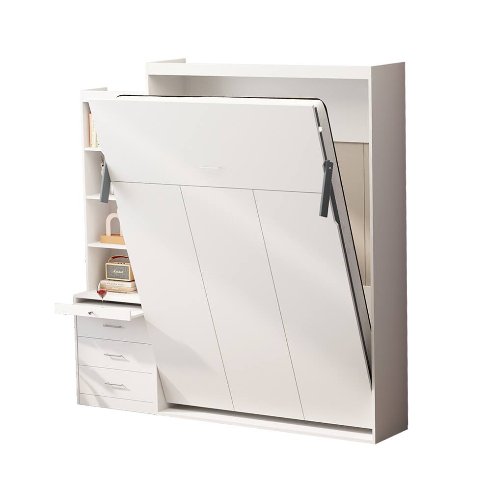 Alt View 9. Tiramisubest - Full Size Vertical Murphy Bed, White, Plywood, Space Saving - White.