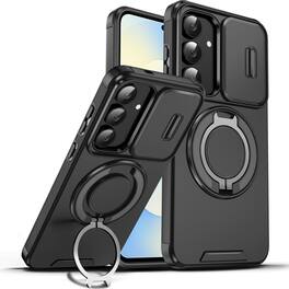 Dteck - For Samsung Galaxy S25 FE Magnetic Ring Holder Kickstand Hybrid Hard PC + TPU Shockproof Rugged Back Case - Black
