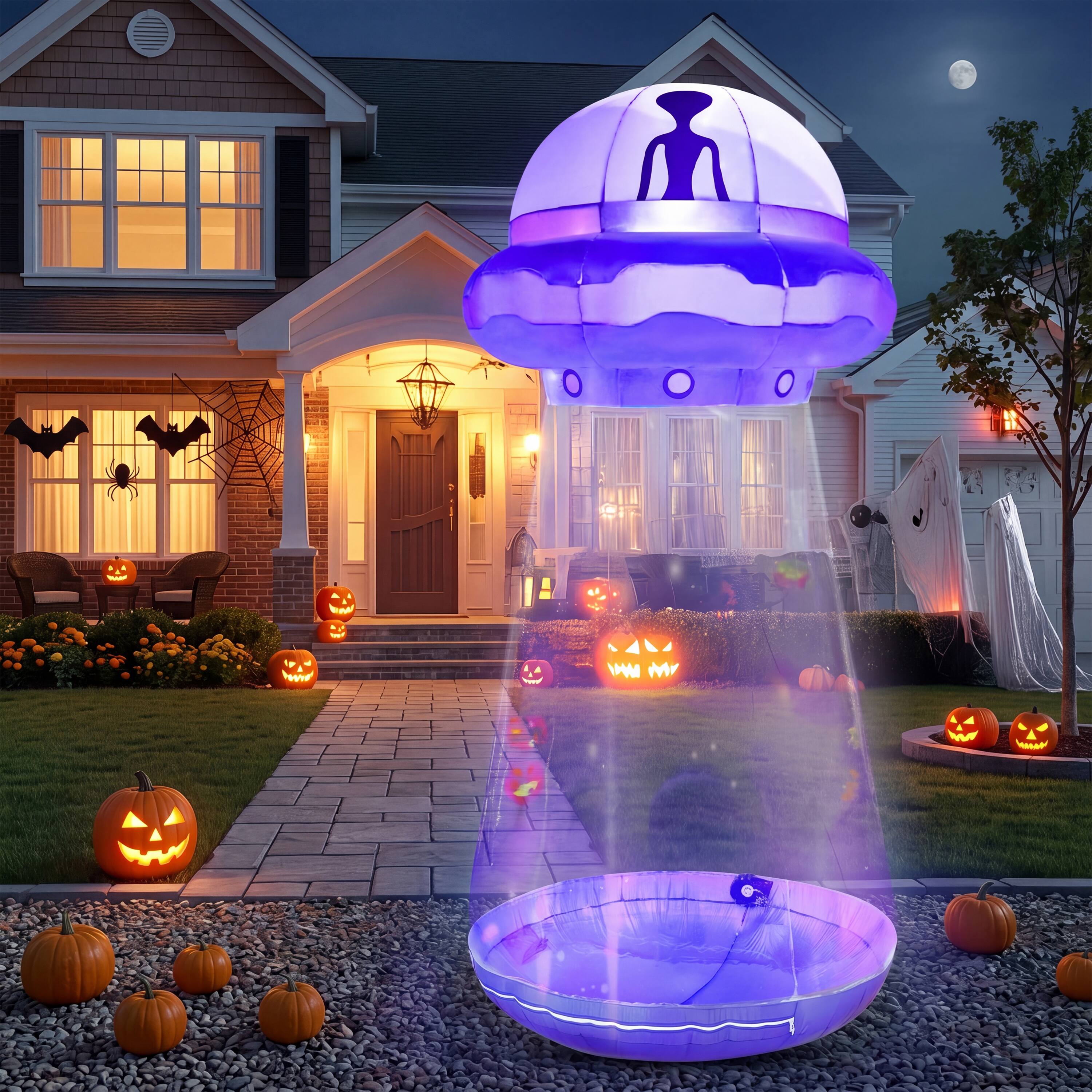 Alt View 1. Joyfy - 9FT Halloween Inflatable UFO with Built-in LEDs –Purple Alien Decoration for Yard, Garden, Lawn & Outdoor Party Displays - Purple.