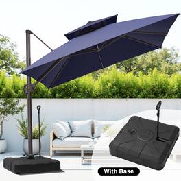 Crestlive Products - 10x10ft Aluminum Double Top Crank Cantilever Patio Umbrella with Base - Navy blue