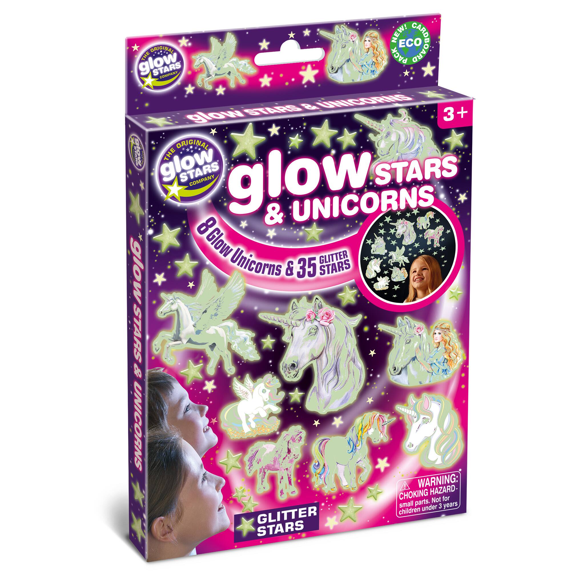 NEW! ECO CARDS ORIGINAL BOARD glow wS PACK CAPANT STARS B UNICORIS glow 3+ ORIGINAL  glow THE STARS COMPANY glow STARS & UNICORNS 8Glow GLITTER glow Unicorns & 35 STARS STARS & UNICORNS WARNING: CHOKING HAZARD- Not for small parts. 3 years children under GLITTER STARS