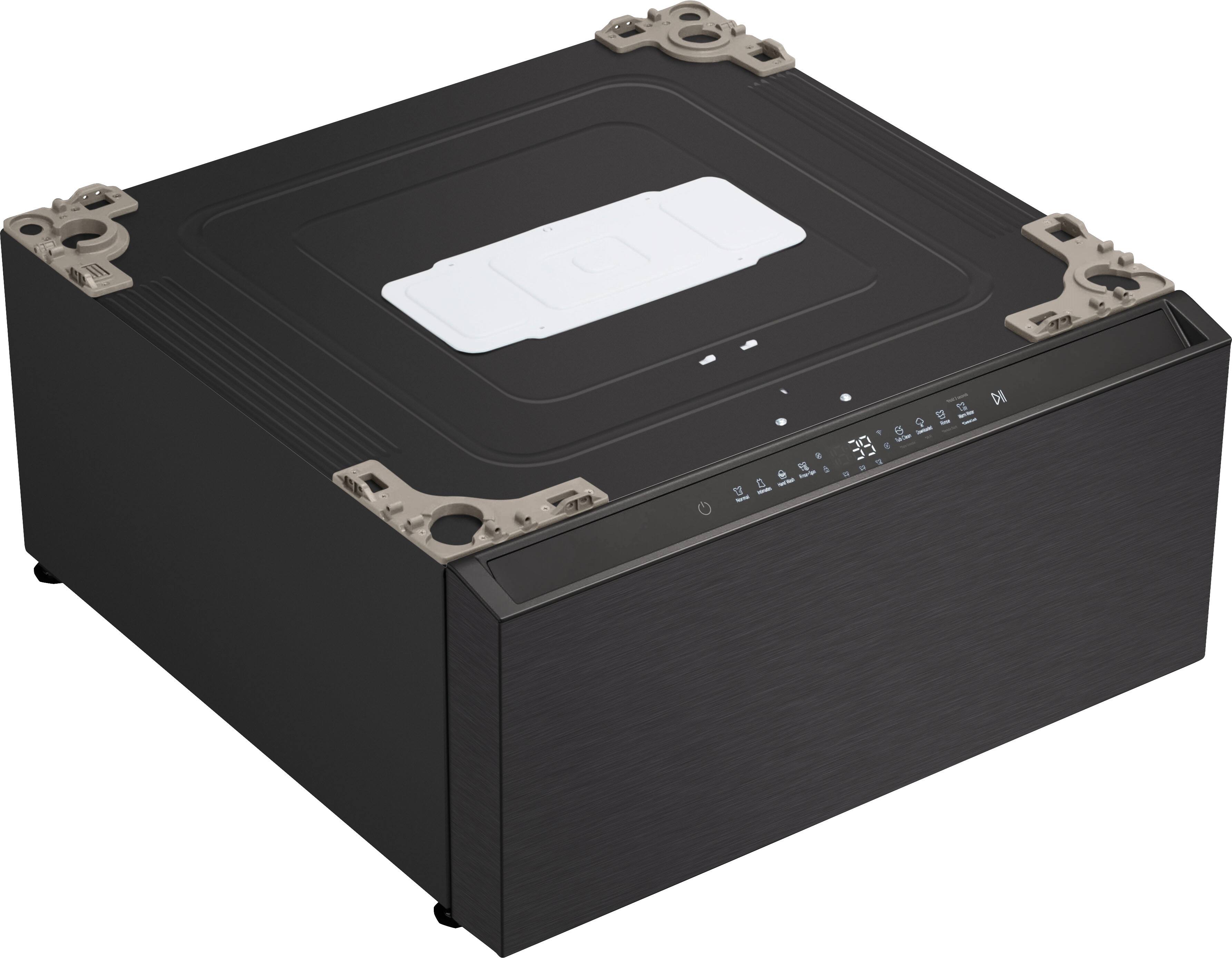 Angle. LG - SIGNATURE SideKick 1.0 Cu Ft Top Load Pedestal Washer with Dual LED Display - Brushed Black Steel.