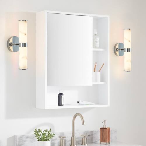 Alt View 3. LUCKY ONE - Resin Imitation Marble Wall Sconce Set of 2, Chrome Frame Vertical Light for Bathroom Hallway - Chrome.