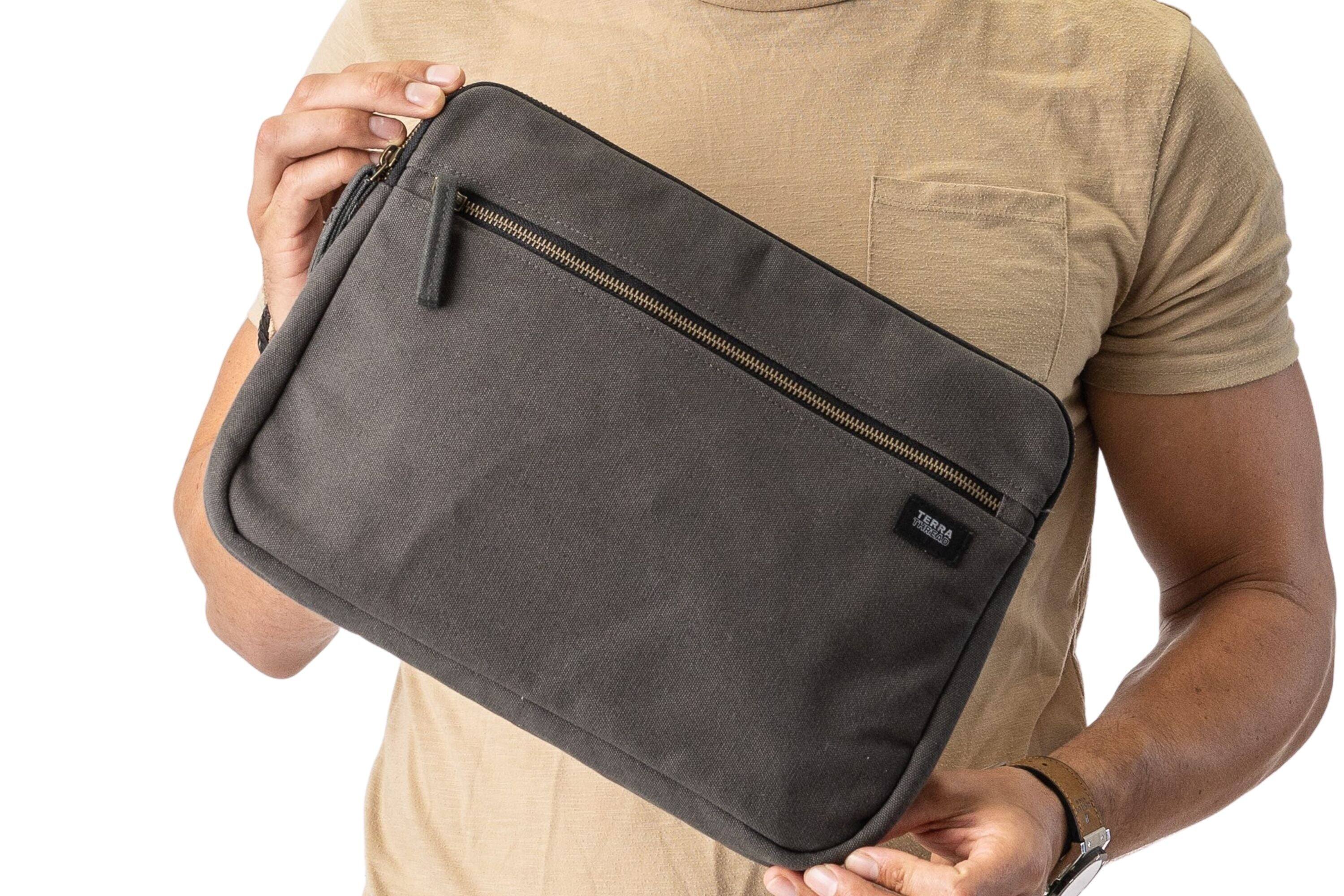 Alt View 2. Terra Thread - Organic Cotton Laptop Sleeve 13 inches - Charcoal Grey.