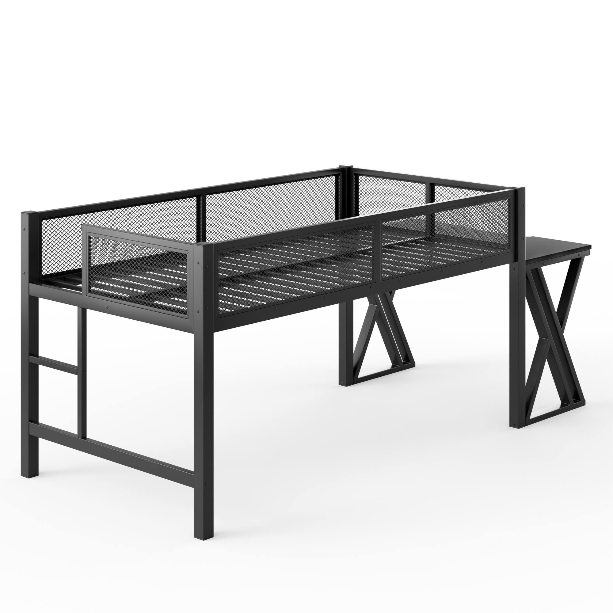 Alt View 5. Boyel Living - Twin XL Size Gaming Loft Bed with Desk of X Shaped Leg LED Lights USB Ports Staircase - Black.