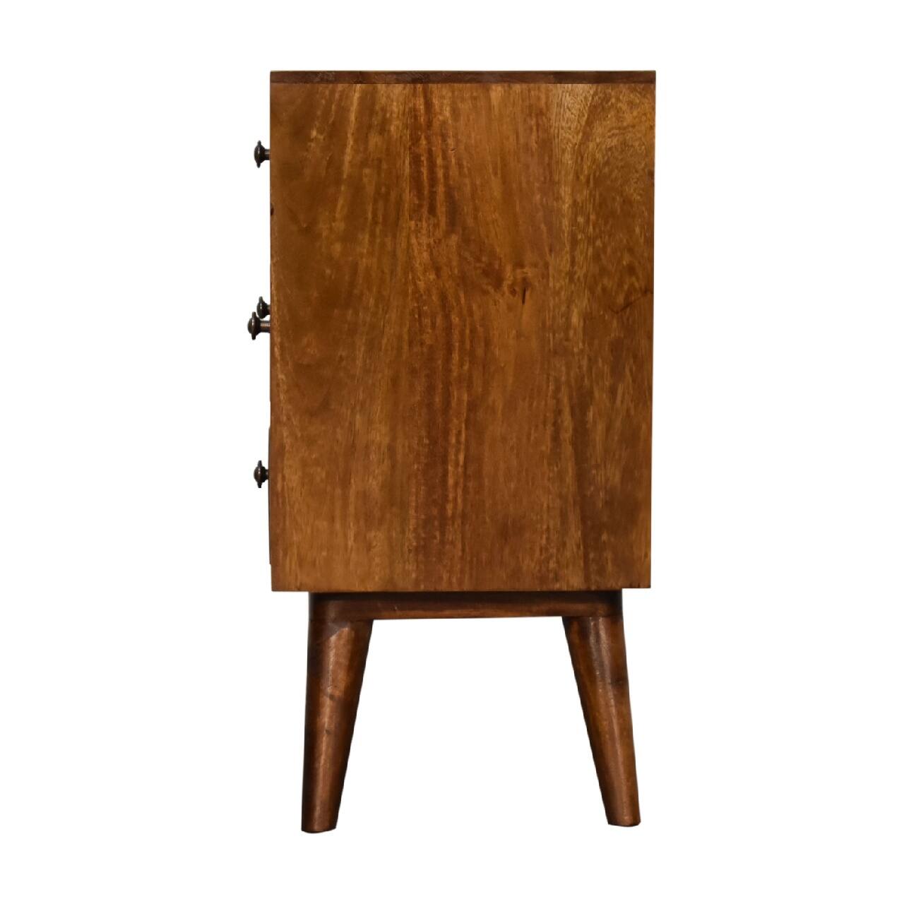 Alt View 5. Artisan Furniture - Artisan Furniture Solid Wood 4 Drawer Multi Chestnut Nightstand, Nordic legs, Dark Brown - Chestnut.