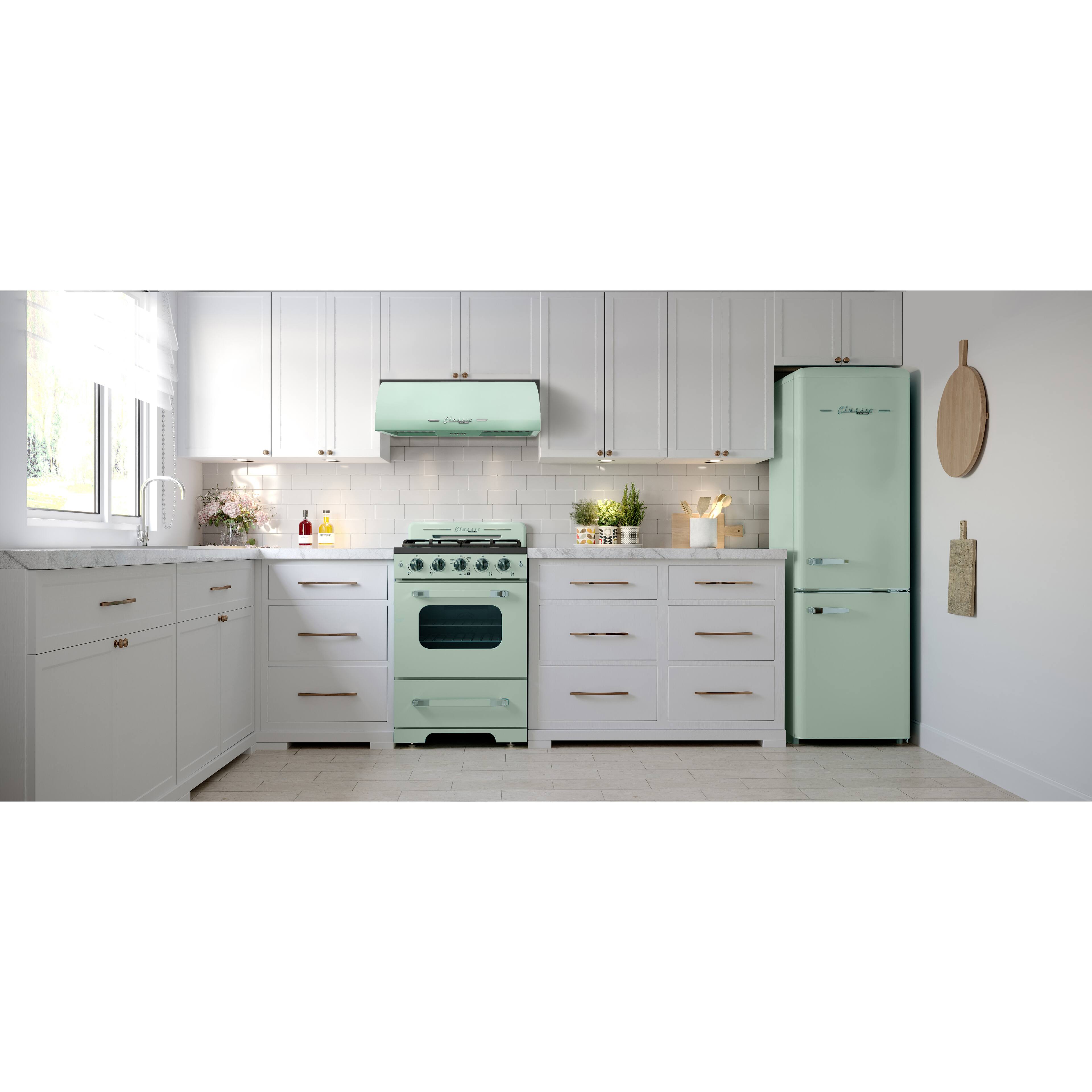 Alt View 13. Unique Appliances - Classic Retro 24" 500 CFM Ducted Under Cabinet Range Hood with LED Lighting - Summer Mint Green.