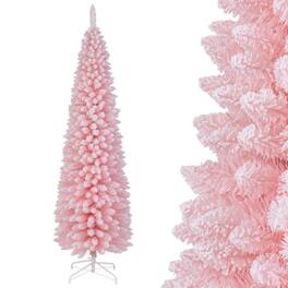 Costway - 7 FT Artificial Christmas Tree with 635 Branch Tips Folding Metal Stand - Pink