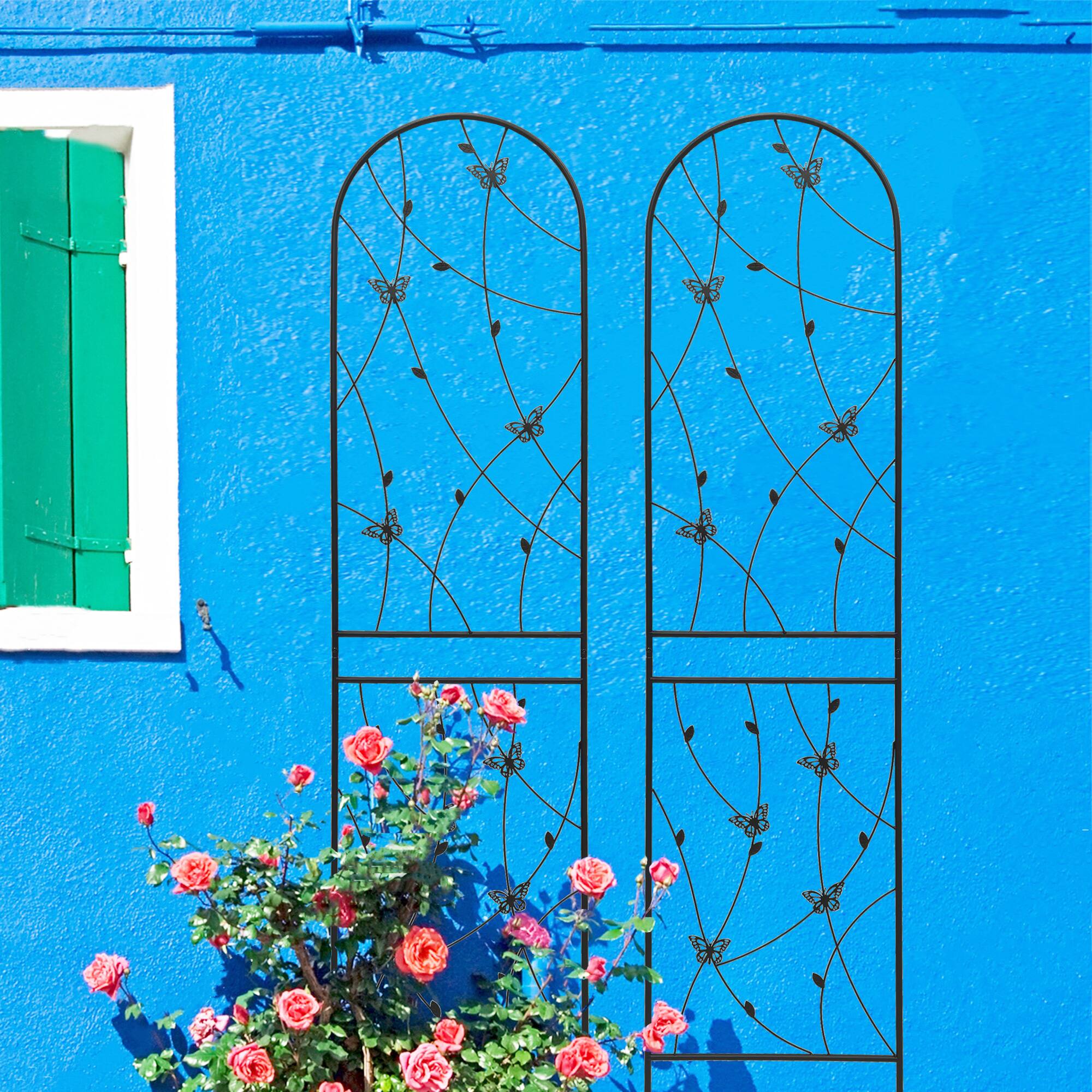 Alt View 4. Loheer - Rustproof Metal Garden Trellis 2 Pack 7.23 x 1.64 ft Plant Support for Climbing Flowers - Black.