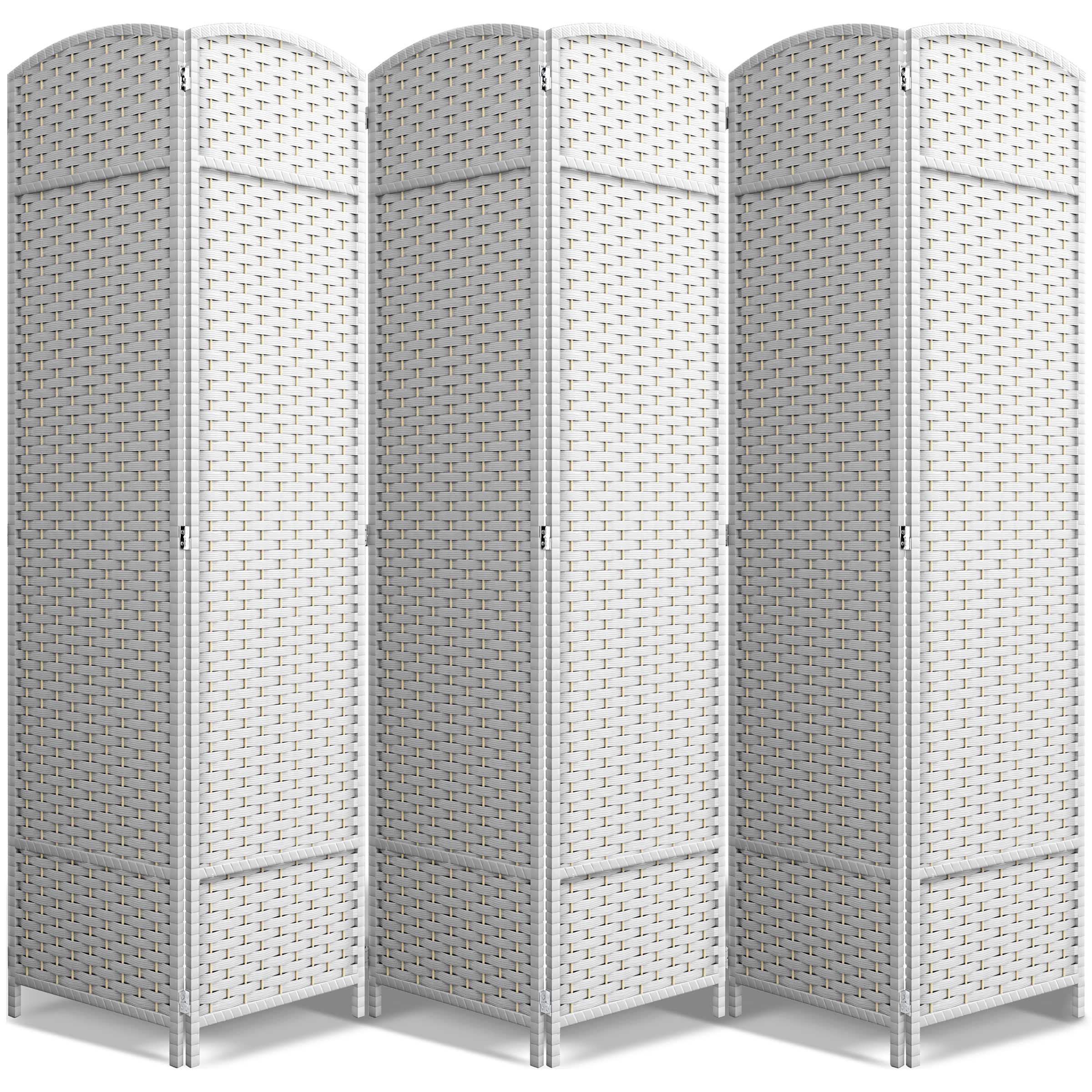 Sorbus - 6 Panel Room Divider 6 ft. Tall - Privacy Screen, Extra Wide Double Hinged Panels, Mesh Hand-Woven Design - White