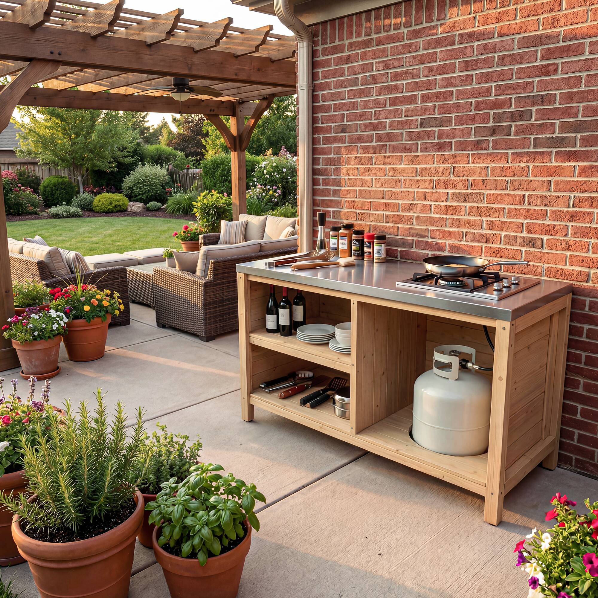 Alt View 10. Famapy - Modular Solid Cedar Outdoor Kitchen Cabinets - All-Weather Storage with Stainless Steel Top for Patio, Grill Station - Wooden.