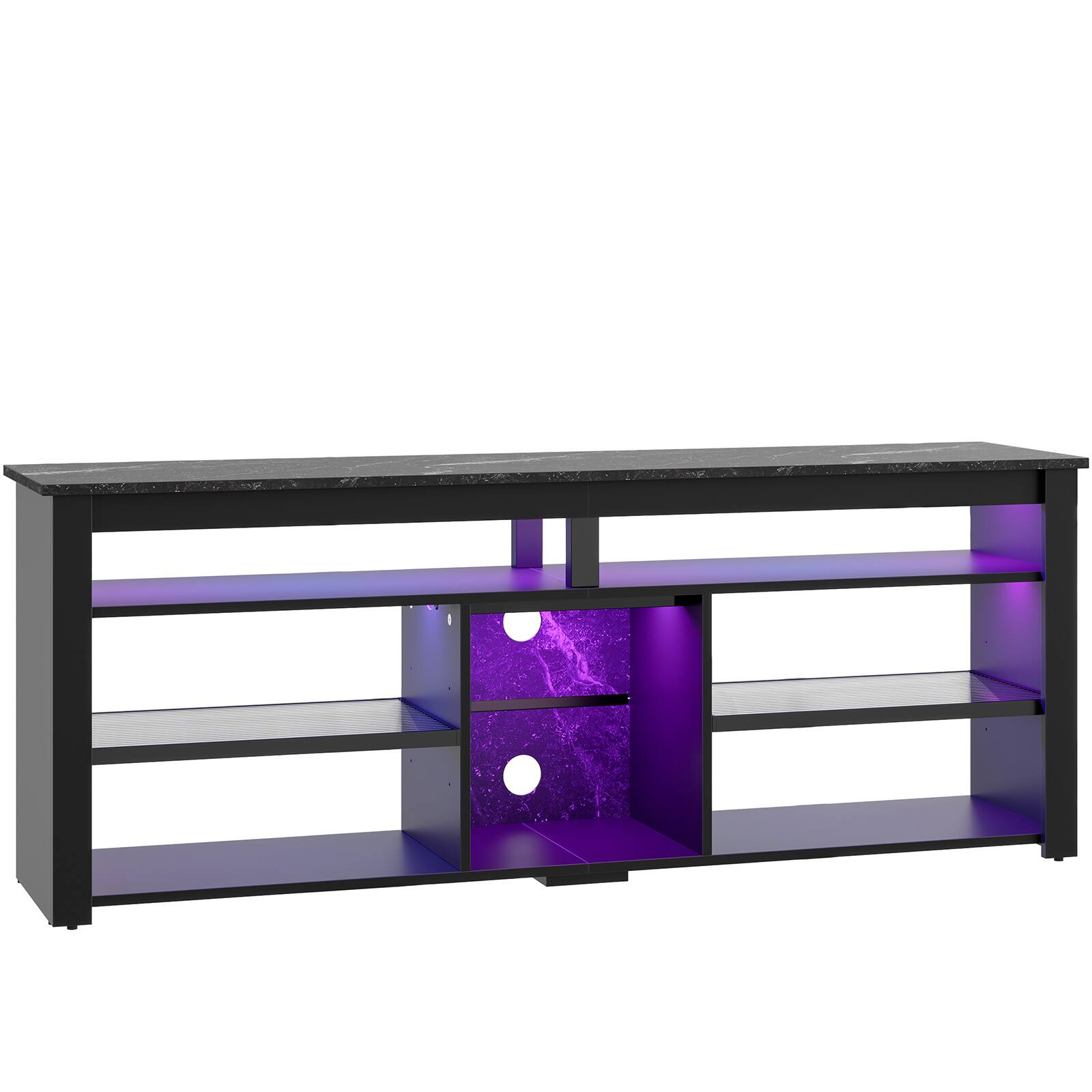 Left. Bestier - 63" Gaming TV Stand with RGB Stripe for TVs up to 70", Entertainment Center with Glass Shelves &Console Storage - Black Marble.