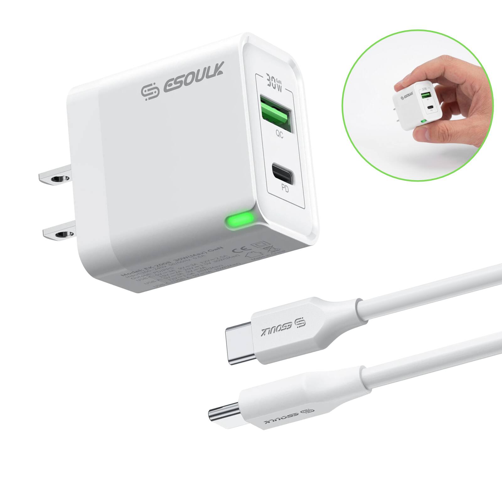 Esoulk iPhone 18 Pro Max Charger Adapter 30W + 5' USB C to C Cable ...