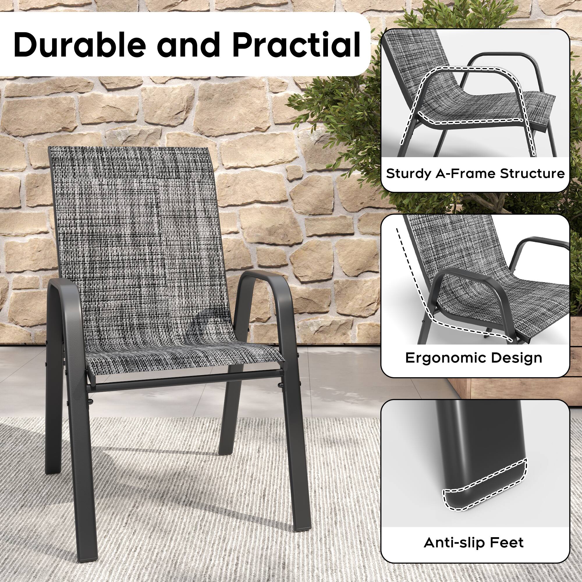 Durable and Practical  
Sturdy A-Frame Structure  
Ergonomic Design  
Anti-slip Feet