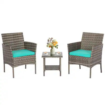 Front. Fabibe - Wicker Outdoor Furniture Patio Furniture Set of 3 Rattan Patio Chairs Outdoor Chairs Patio Conversation Set with... - Gray and Blue 3 Pieces.
