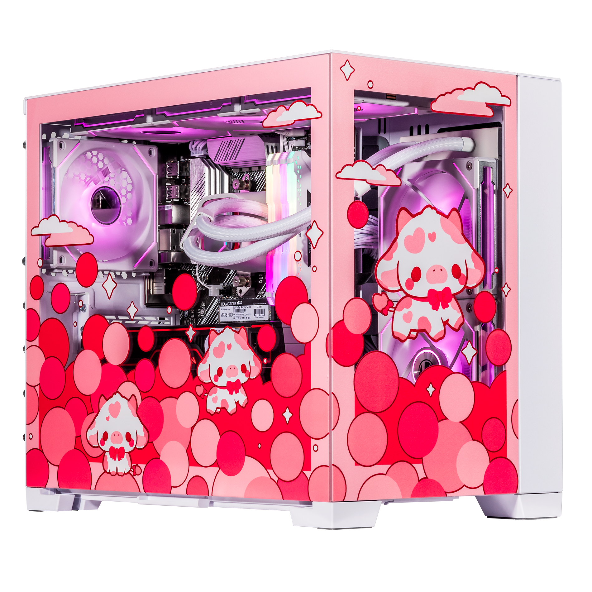 Alt View 10. Velztorm - Velztorm Bubble Cow Custom Gaming Desktop (Ryzen 7 5700X, 16GB, 1TB SSD + 2TB HDD, RTX 5070, Win 11 Pro ) - Rose Pink.