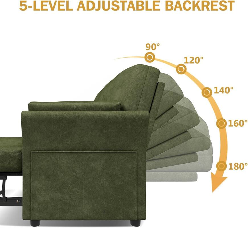 5-LEVEL ADJUSTABLE BACKREST: 90°, 120°, 140°, 160°, 180°