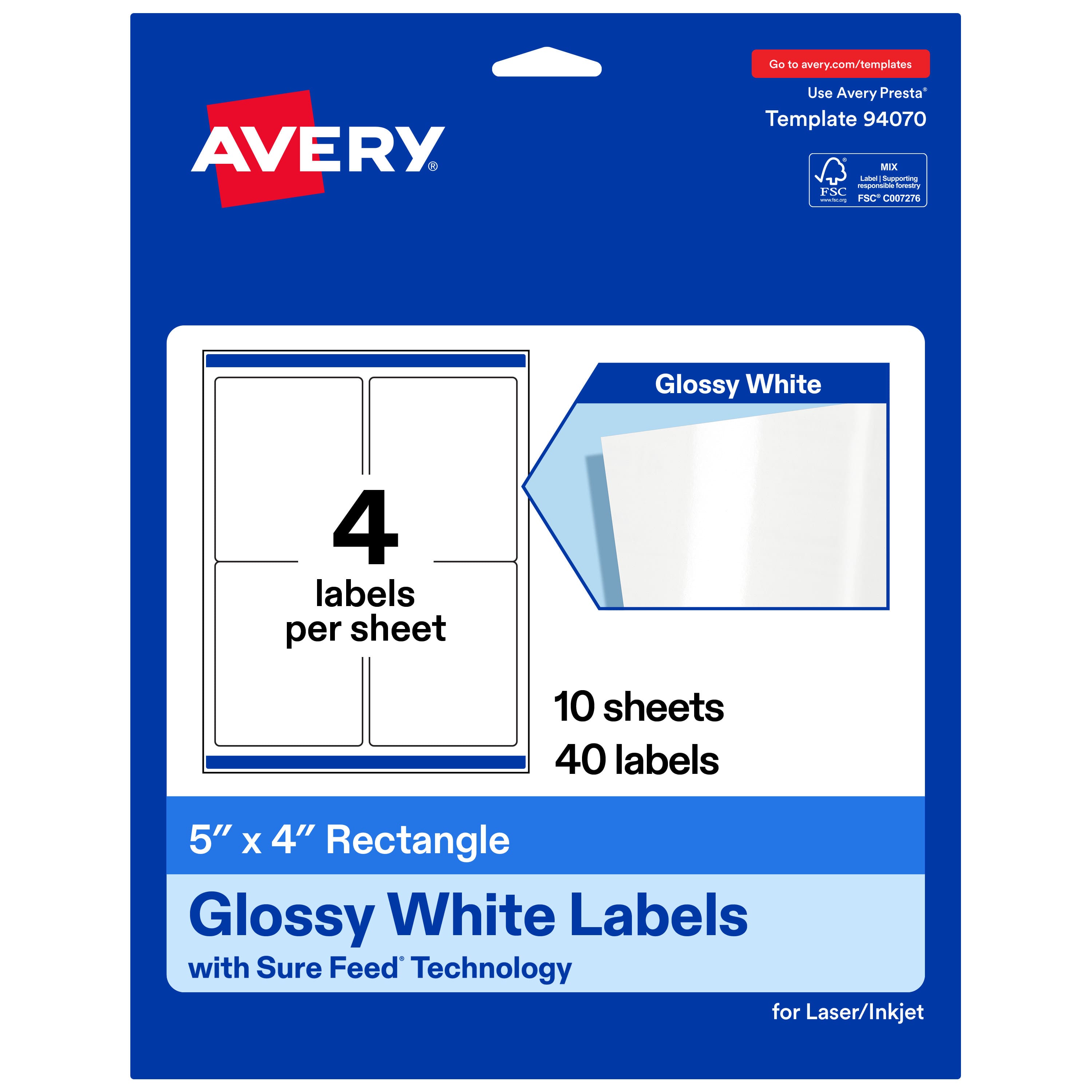 "Avery - Avery® Glossy Rectangle Labels, 5"" x 4"", 40 Total - White" price history on PriceWatchPro