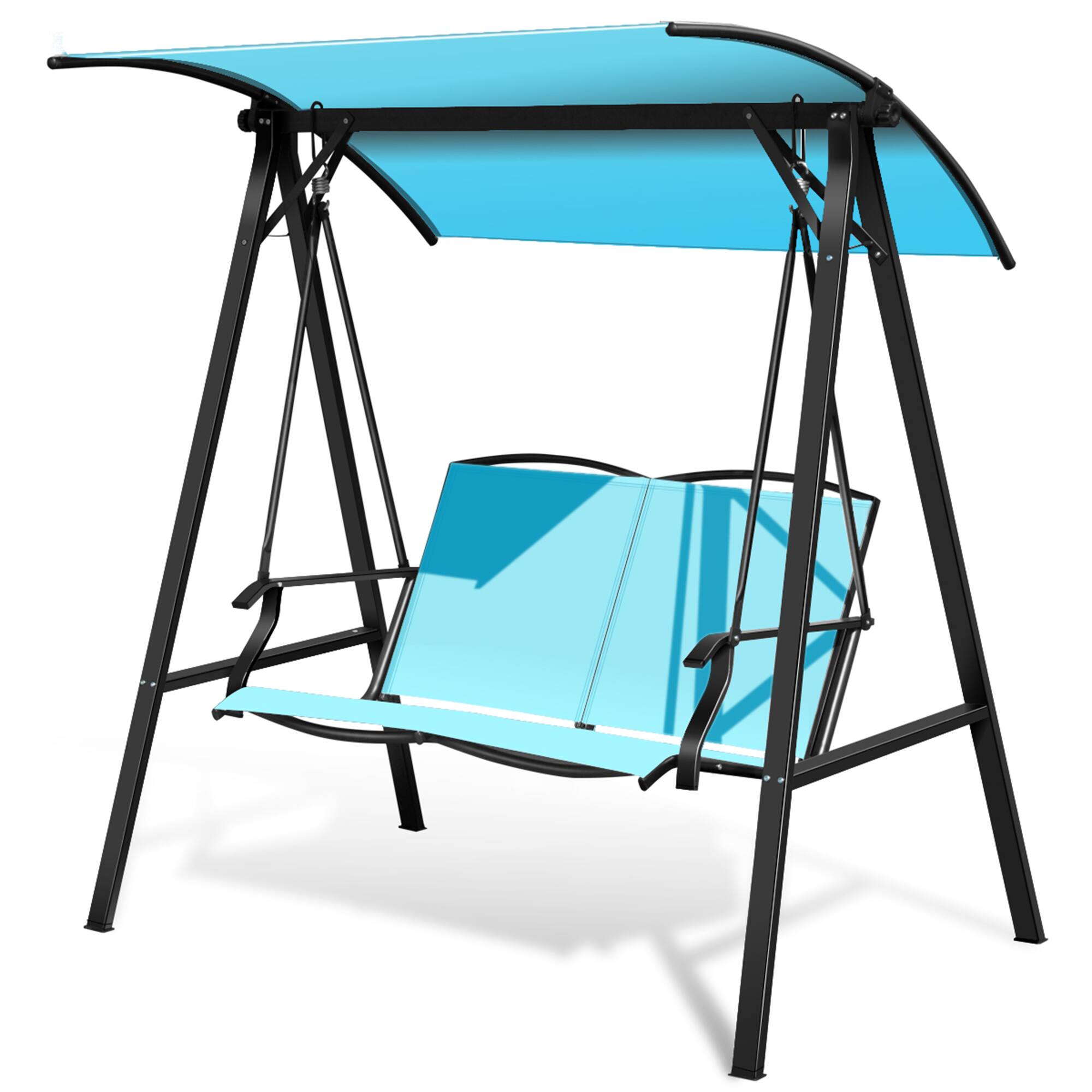 Alt View 2. Gymax - Gymax Patio Canopy Swing Outdoor Swing Chair 2-Person Canopy Hammock Turquoise - Turquoise.