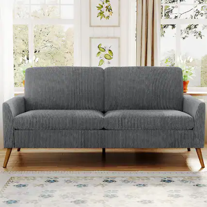 Front. Vipbear - Vipbear 68" Loveseat Sofa, Comfy Linen Couches for Living Room, Mid Century Modern Love Seat Sofa - Grey.