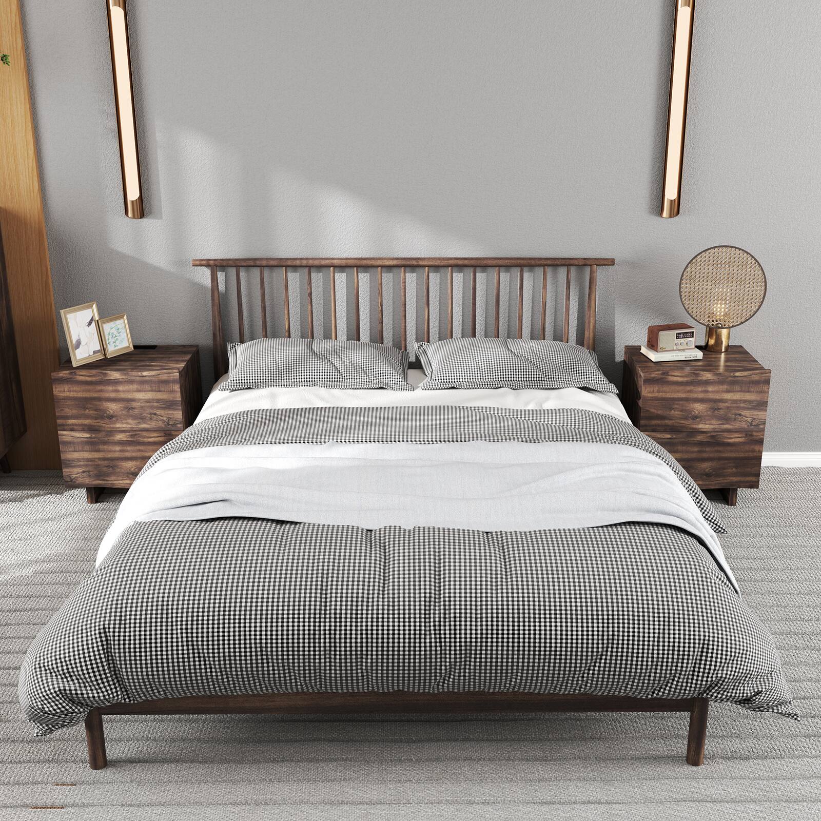 Alt View 9. Bestier - Wave Side Table with Drawer & Charging Station, AC Outlet, USB & Type-C Ports for Bedroom or Living Room - brown.