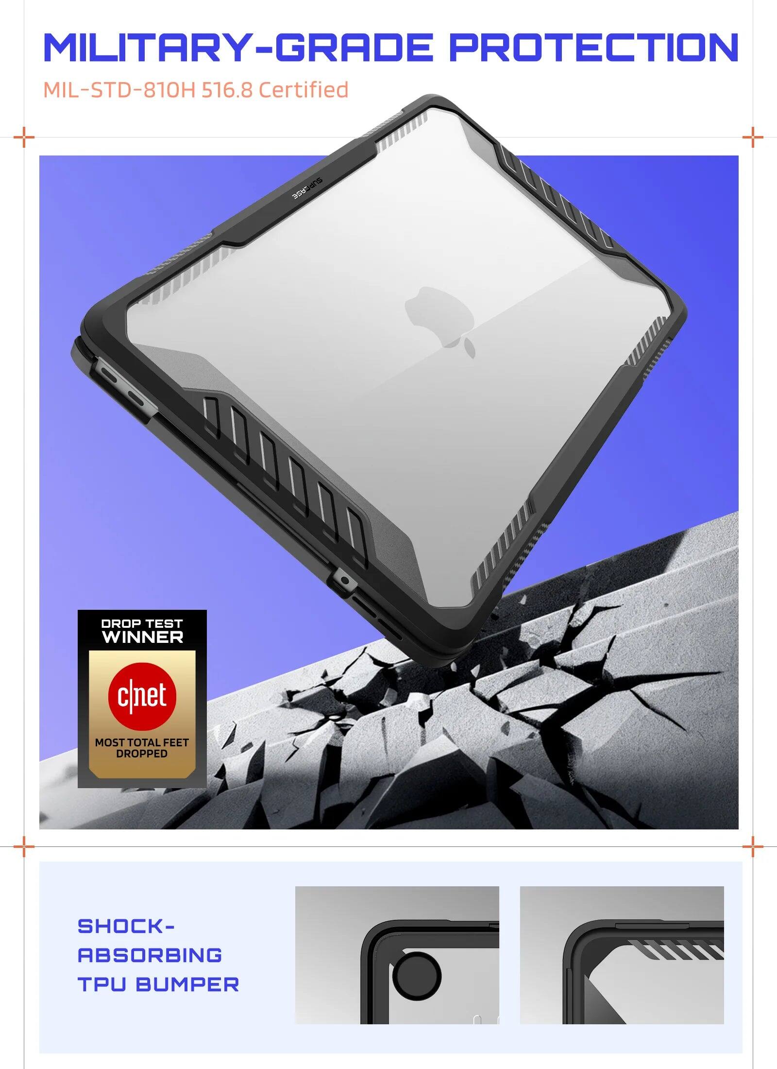 MILITARY-GRADE PROTECTION  
MIL-STD-810H 516.8 Certified  

DROP TEST WINNER  
c|net MOST TOTAL FEET DROPPED  

SHOCK-ABSORBING TPU BUMPER