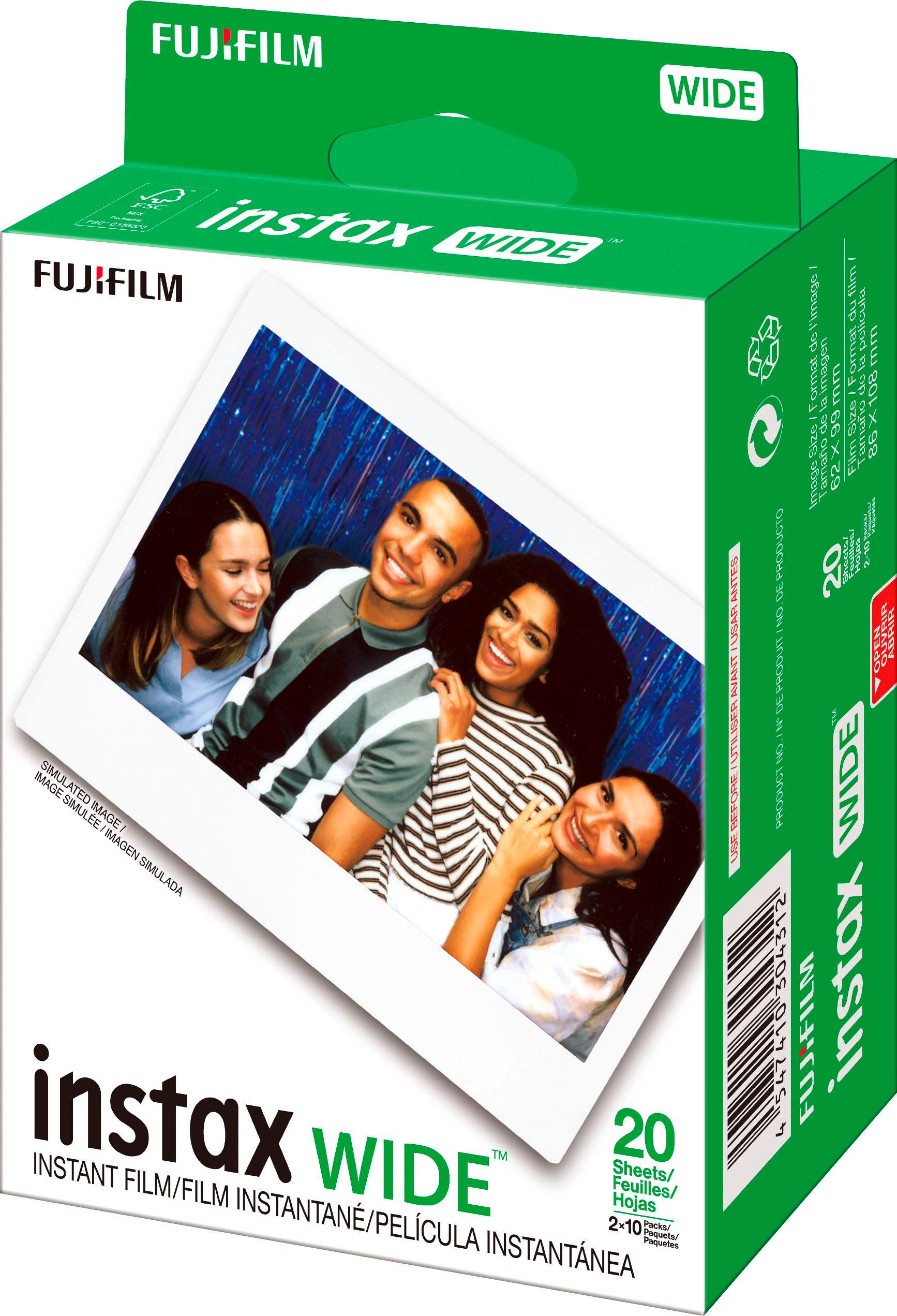 Left View: Fujifilm - INSTAX WIDE Instant Film Twin Pack - White