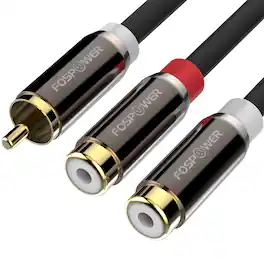 FosPower - 1 RCA Male to 2 RCA Female Audio Cable, 24K Gold-Plated Y Splitter RCA Adapter, 1 Male to 2 Female Stereo Audio Cable 8" - Multicolored