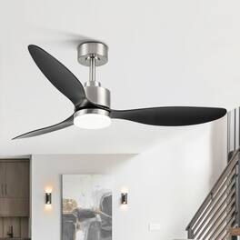 Breezary - 52" Indoor Ceiling Fan, 3 ABS Blades, 6-Speed DC Motor, Remote Control, Memory/Timer, 3-Color LED Light, 5"/10" Downrods - Satin Nickel and Black