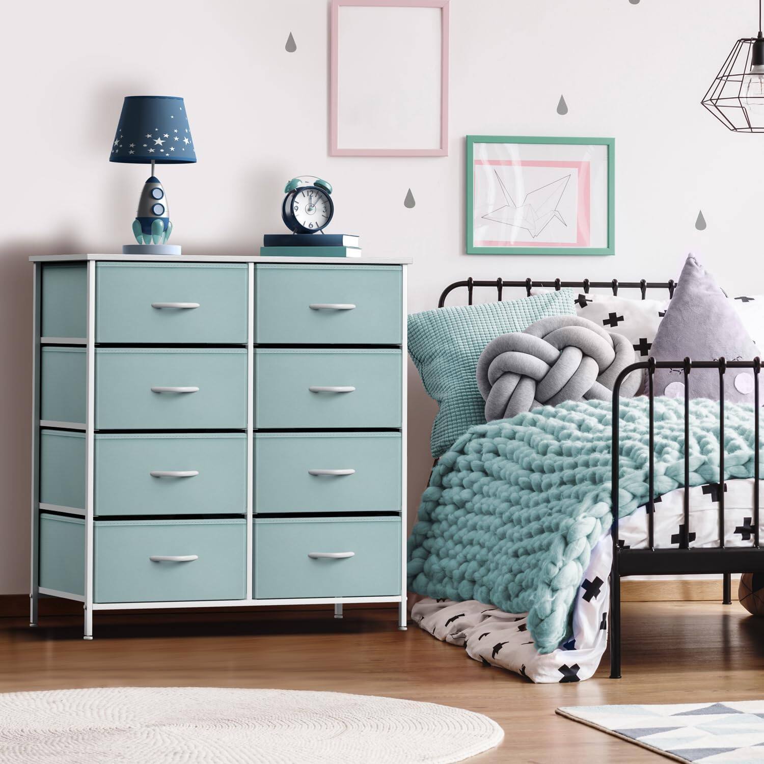 Alt View 2. Sorbus - Sorbus 8 Drawers Dresser- Storage Unit with Steel Frame, Wood Top, Fabric Bins - for Bedroom, Closet, Office, and more - Aqua.