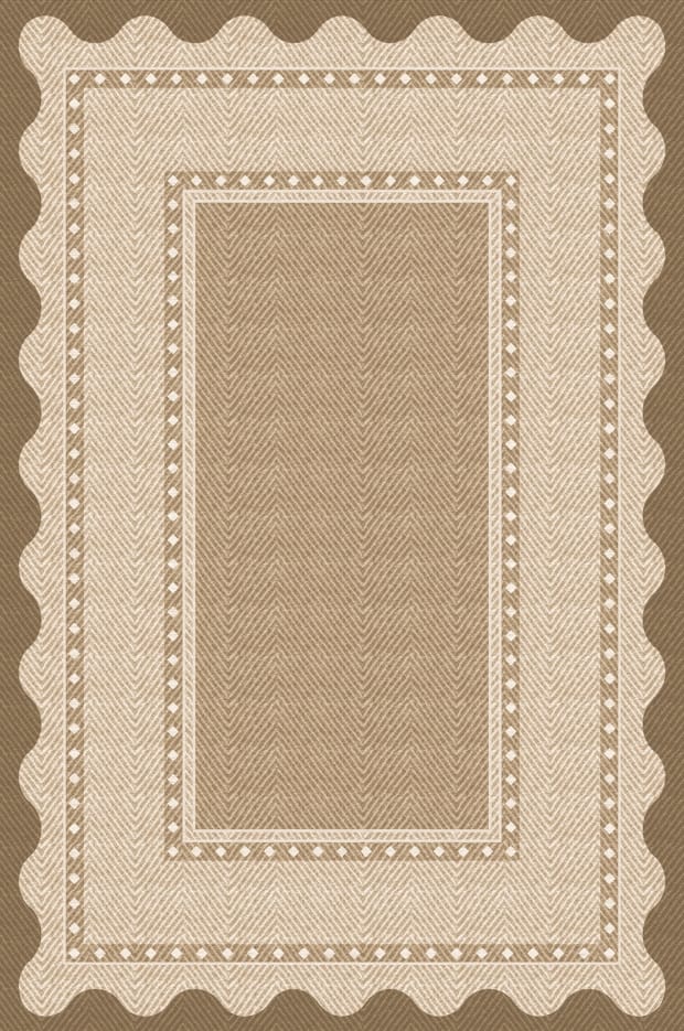 Jojoka - Minimalist Textured Border Area Rug Machine Washable Non Slip Ultra Thin Floor Cover for Living Room Bedroom Office - Brown