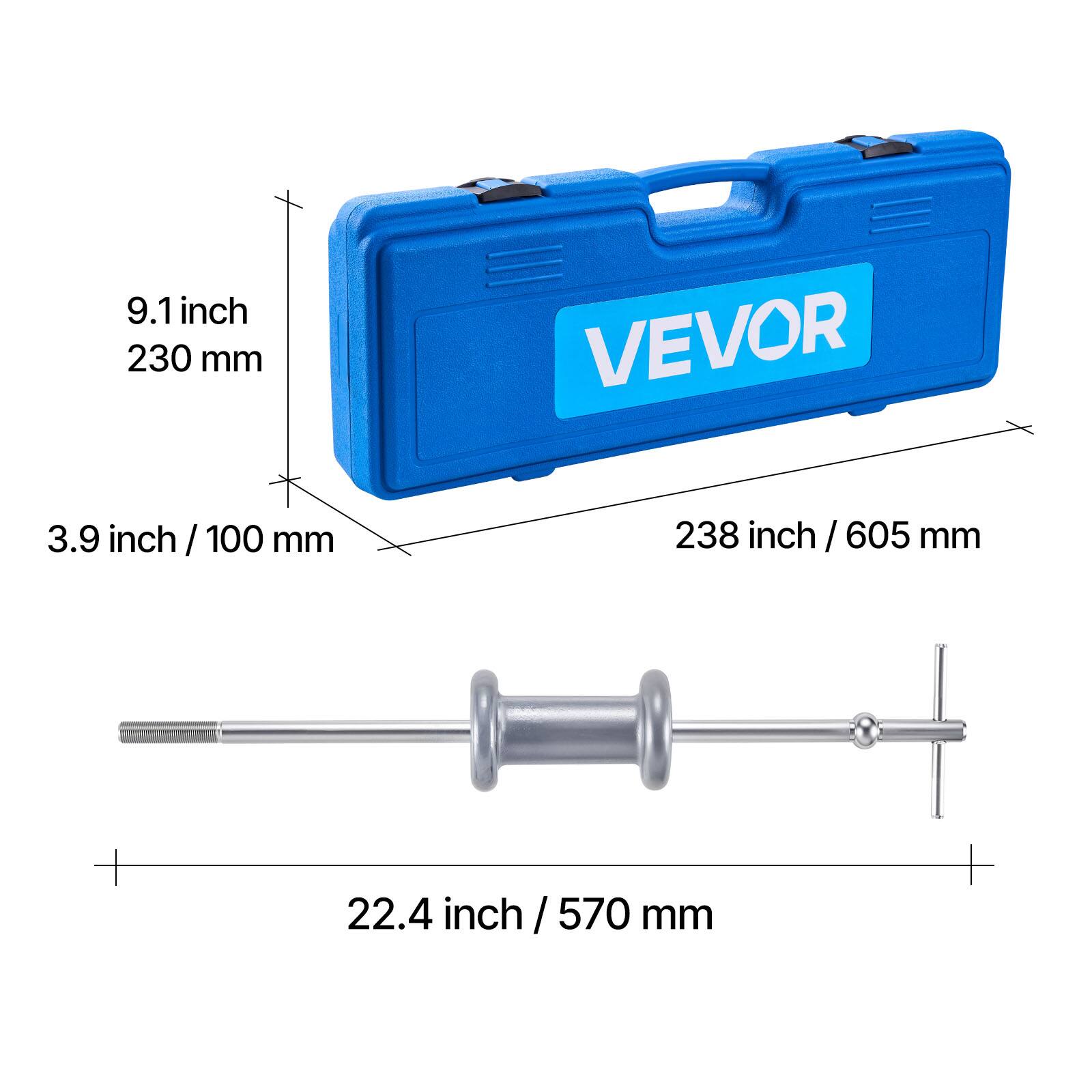 9.1 inch / 230 mm  
3.9 inch / 100 mm  
238 inch / 605 mm  
22.4 inch / 570 mm