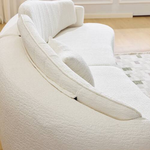 Back. Anysun - Curved 4-Seat Compressed Chenille Sofa - Long-Lasting Support, Removable Backrest, Retro Style for Small Spaces - White.