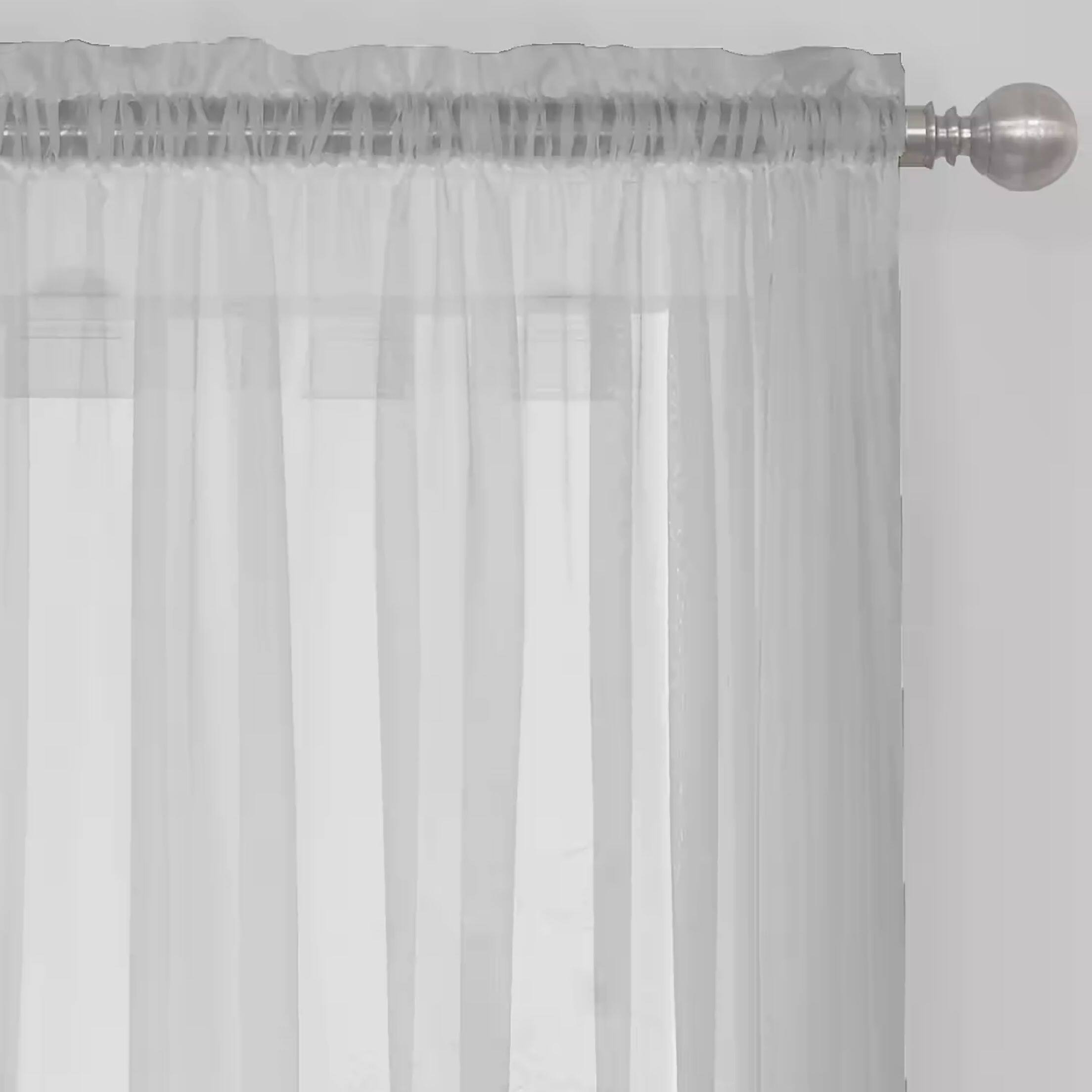 Left. Kate Aurora - Kate Aurora Essential 1 Piece Silver Gray Sheer Voile Rod Pocket Window Curtain Panel - 84 in. Long - Silver.