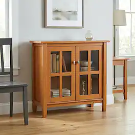 Simpli Home - Warm Shaker Solid Wood 32 inch Wide Transitional Low Storage Cabinet - Light Golden Brown