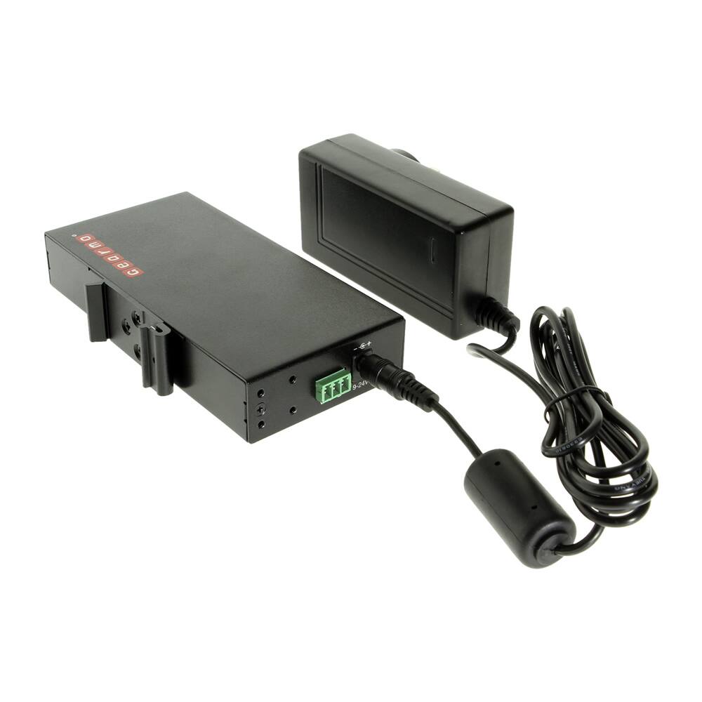 Left. Gearmo - 7-Port USB 3.0 Hub - Metal Chassis - Surface & DIN Rail Mountable - Includes Power Adapter - Black.