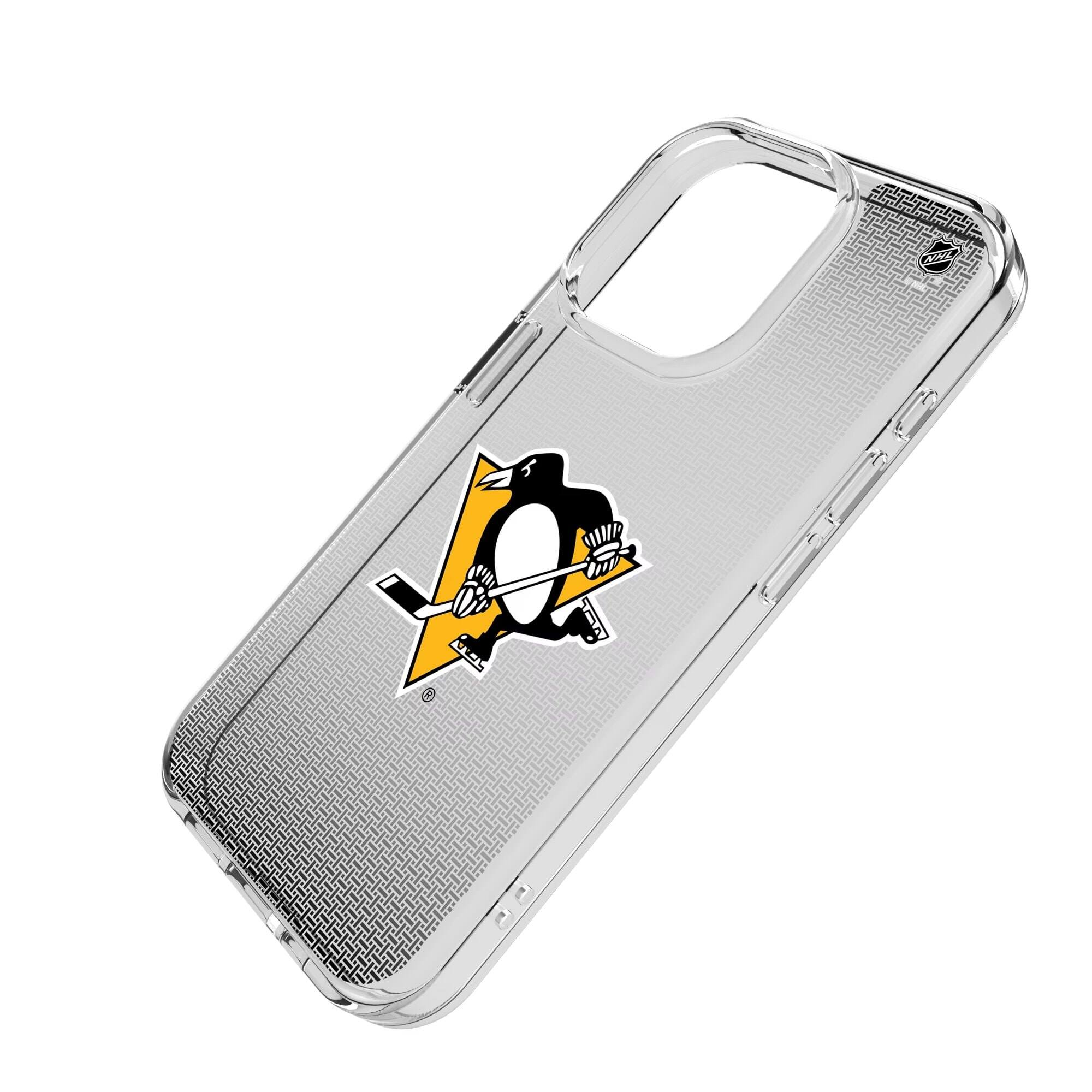 Alt View 1. Keyscaper - Pittsburgh Penguins Linen Logo iPhone Clear Case - 14 Pro Max - Multicolor.