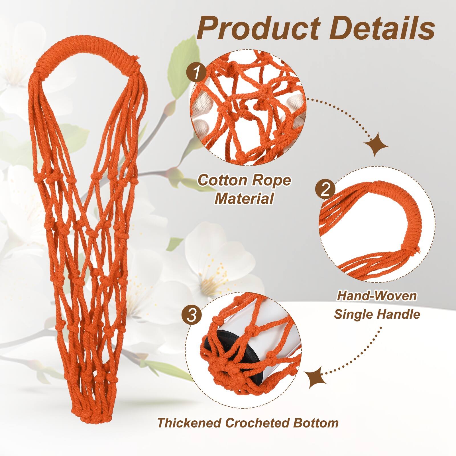 Product Details

1. Cotton Rope Material
2. Hand-Woven Single Handle
3. Thickened Crocheted Bottom