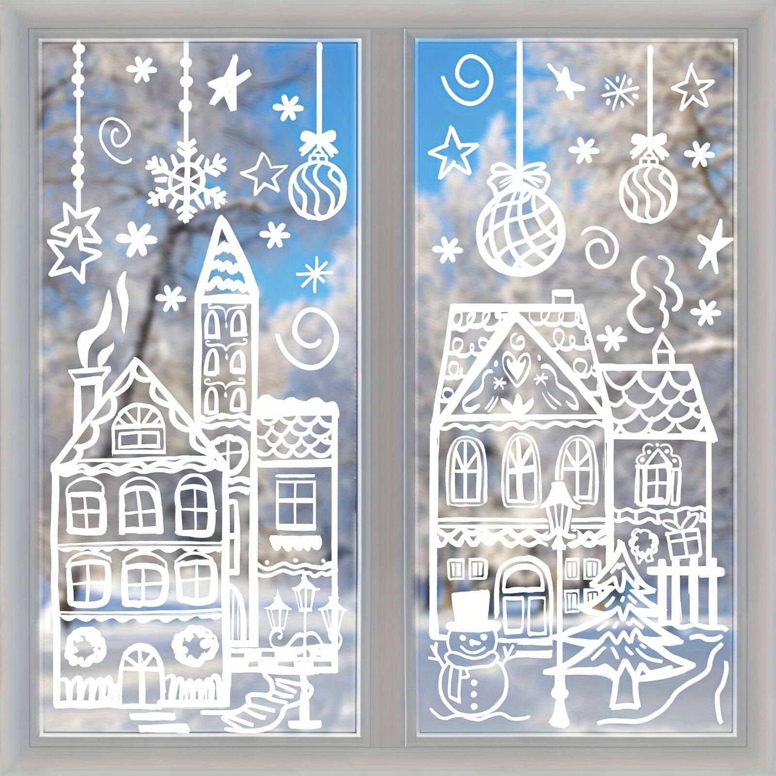 Left. Acteck - Extra Large Christmas Window Clings 4 Sheets White House Snowflake Xmas Tree Window Stickers for Winter Xmas - White.