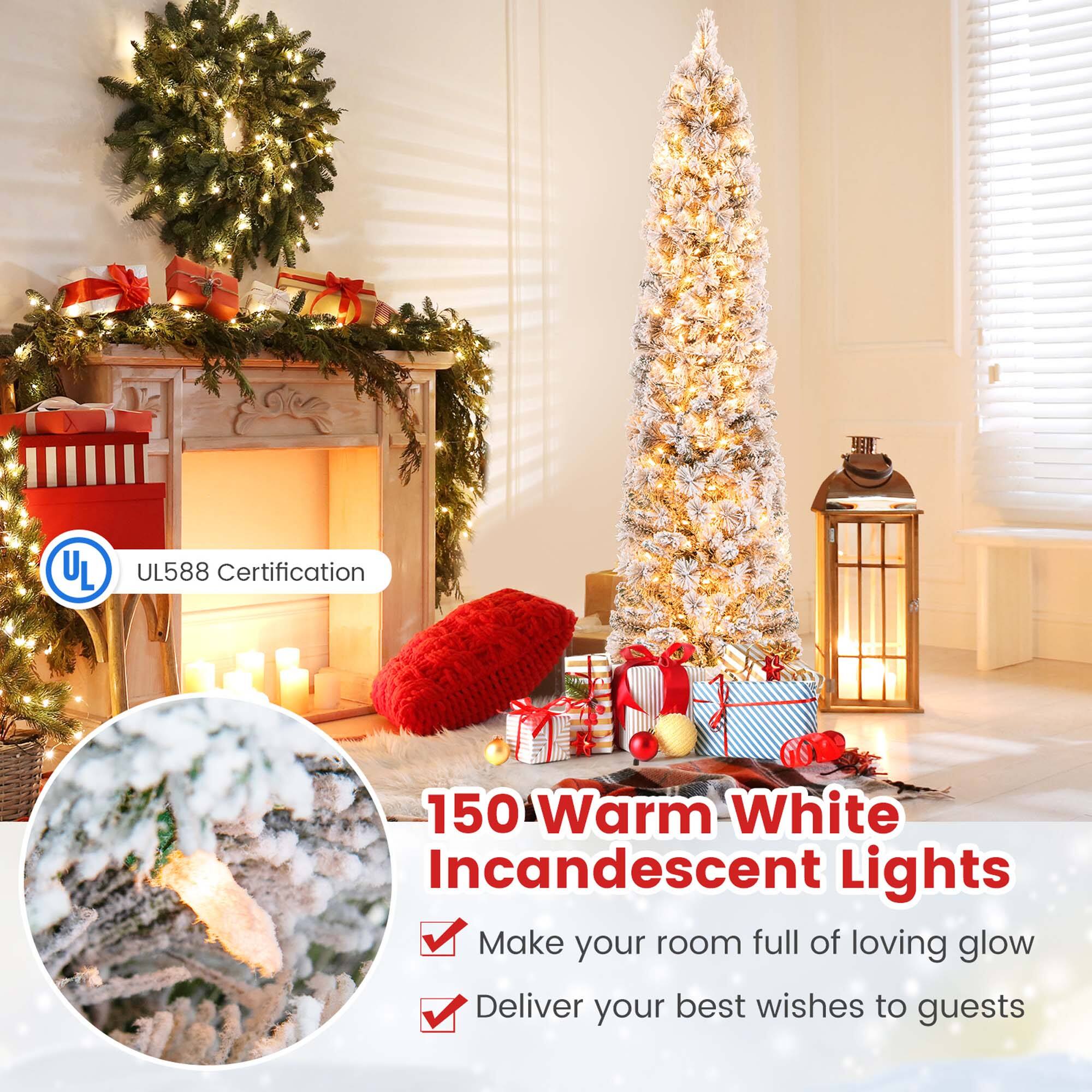 The text on the image is grouped and corrected as follows:

"150 Warm White Incandescent Lights Make your room full of loving glow Deliver your best wishes to guests UL588 Certification."