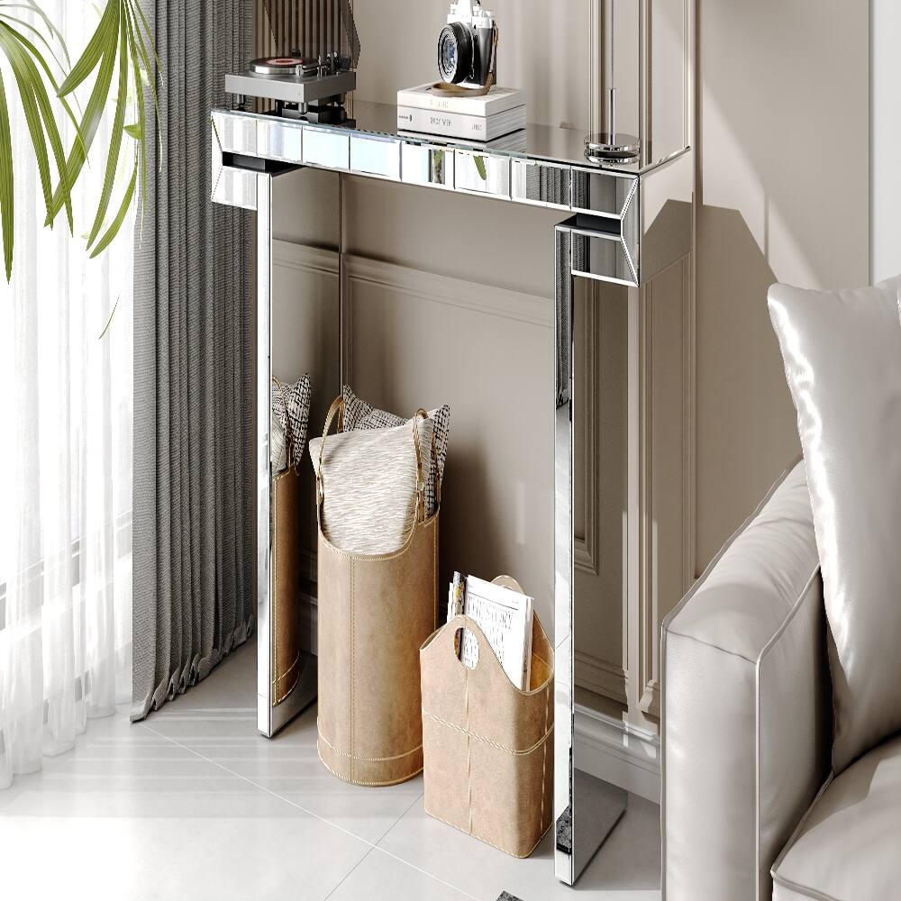 Alt View 4. Loheer - Loheer 60 inch mirrored console table with fluted glass and silver finish - Silver.